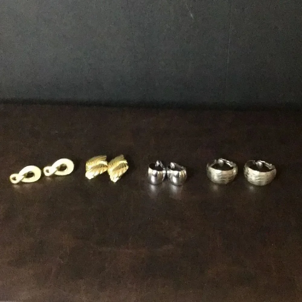 Earrings set of four clip on gold and silver tone
